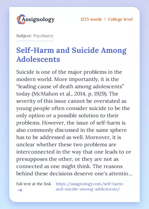 Self-Harm and Suicide Among Adolescents - Essay Preview