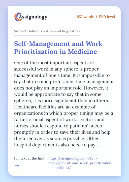 Self-Management and Work Prioritization in Medicine - Essay Preview
