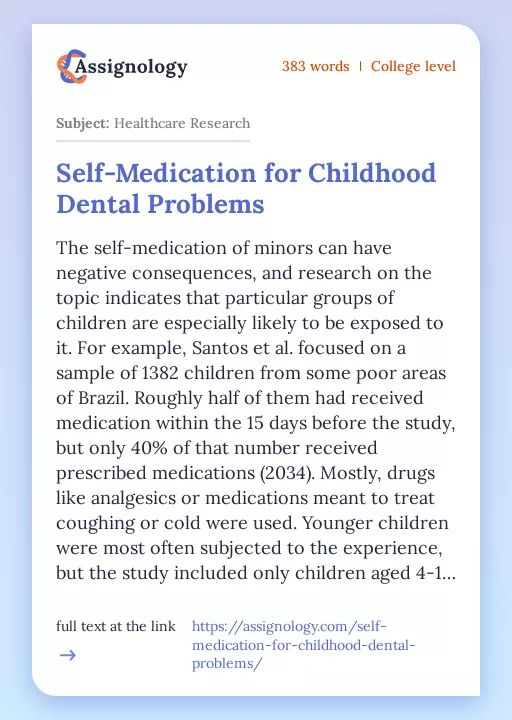 Self-Medication for Childhood Dental Problems - Essay Preview