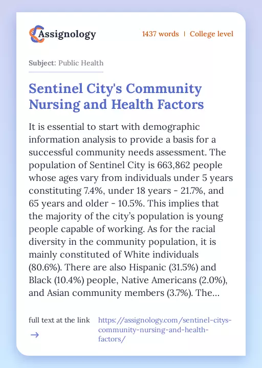 Sentinel City's Community Nursing and Health Factors - Essay Preview