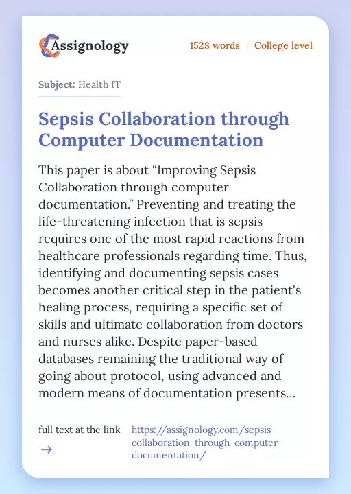 Sepsis Collaboration through Computer Documentation - Essay Preview