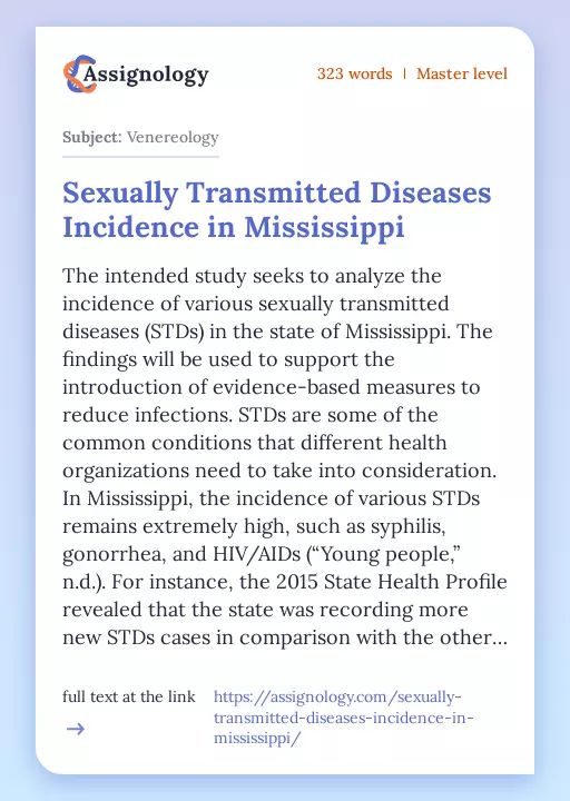 Sexually Transmitted Diseases Incidence in Mississippi - Essay Preview