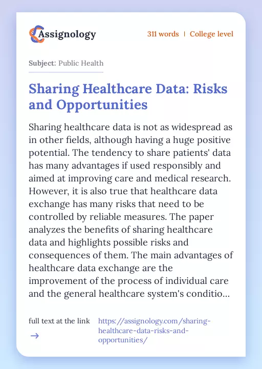 Sharing Healthcare Data: Risks and Opportunities - Essay Preview