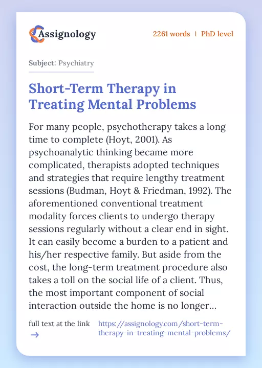Short-Term Therapy in Treating Mental Problems - Essay Preview