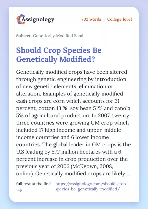 Should Crop Species Be Genetically Modified? - Essay Preview