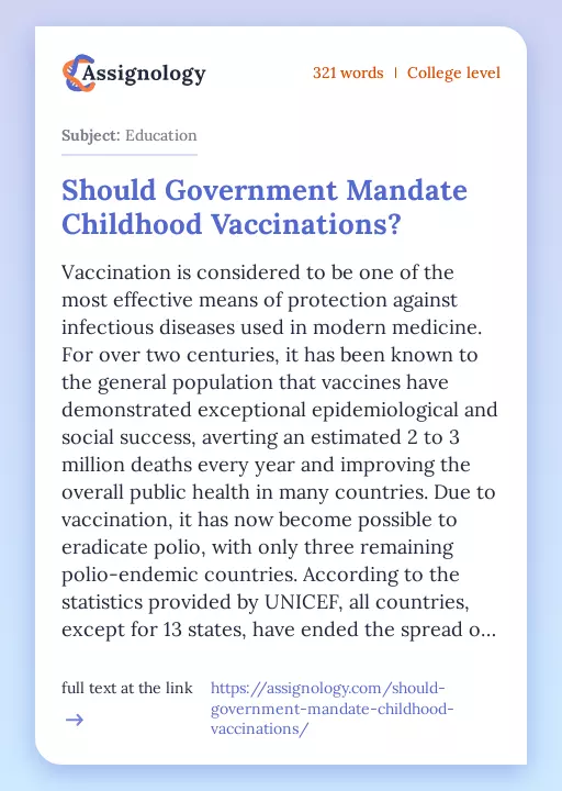 Should Government Mandate Childhood Vaccinations? - Essay Preview