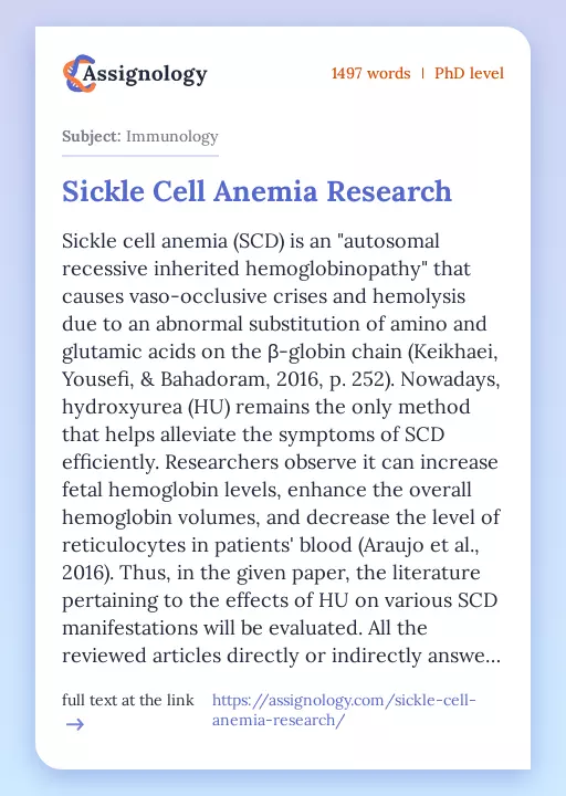 Sickle Cell Anemia Research - Essay Preview