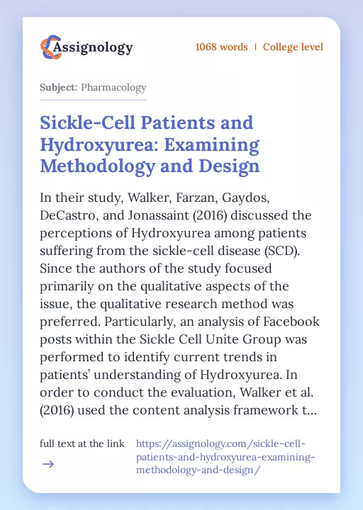 Sickle-Cell Patients and Hydroxyurea: Examining Methodology and Design - Essay Preview