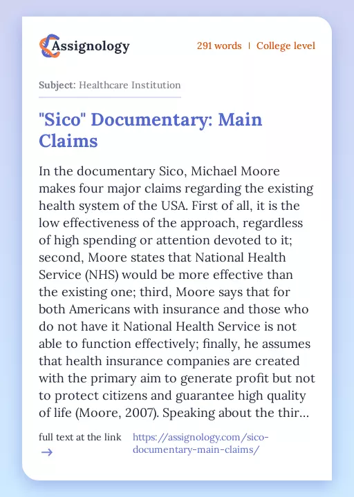 "Sico" Documentary: Main Claims - Essay Preview