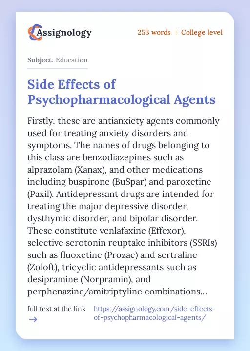 Side Effects of Psychopharmacological Agents - Essay Preview