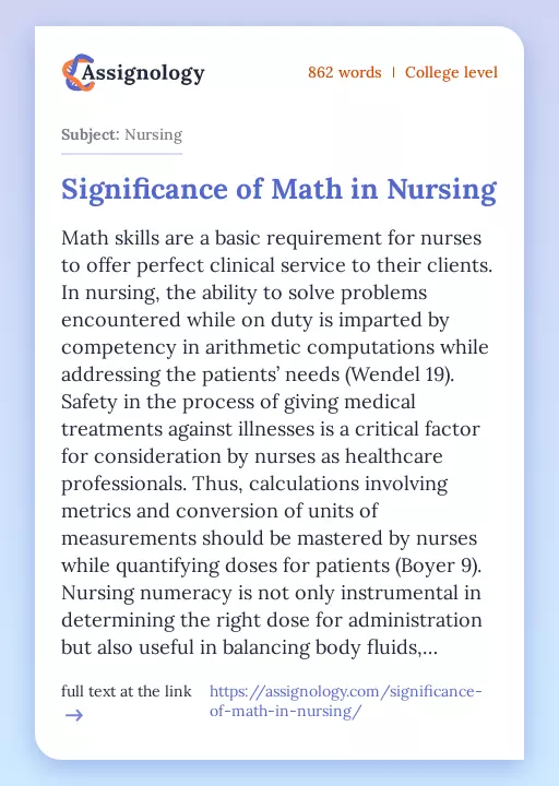 Significance of Math in Nursing - Essay Preview