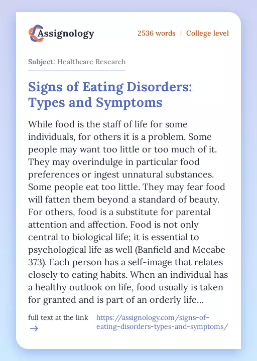 Signs of Eating Disorders: Types and Symptoms - Essay Preview