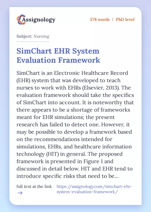 SimChart EHR System Evaluation Framework - Essay Preview