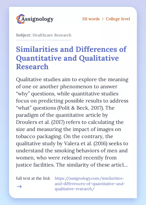 Similarities and Differences of Quantitative and Qualitative Research - Essay Preview
