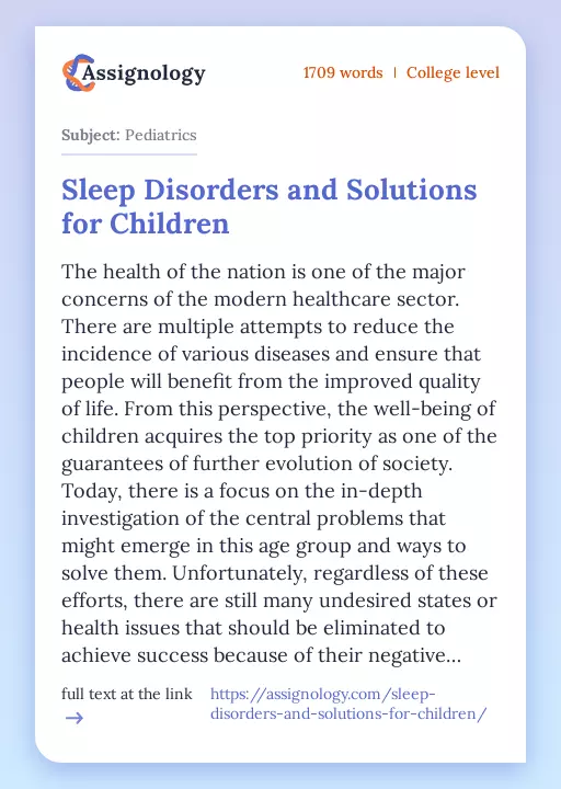 Sleep Disorders and Solutions for Children - Essay Preview