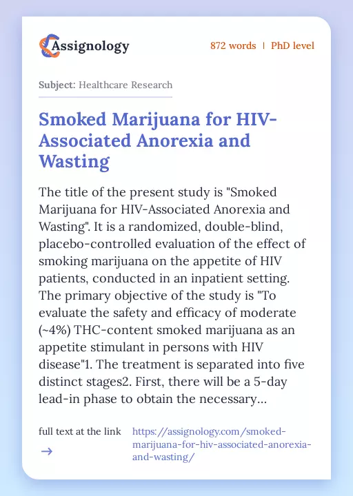 Smoked Marijuana for HIV-Associated Anorexia and Wasting - Essay Preview