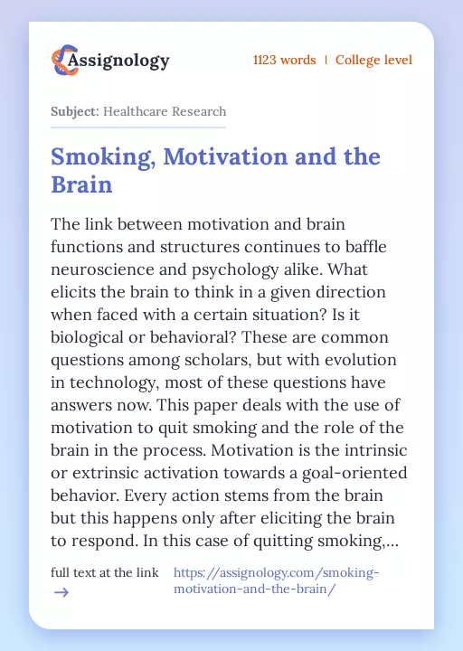 Smoking, Motivation and the Brain - Essay Preview