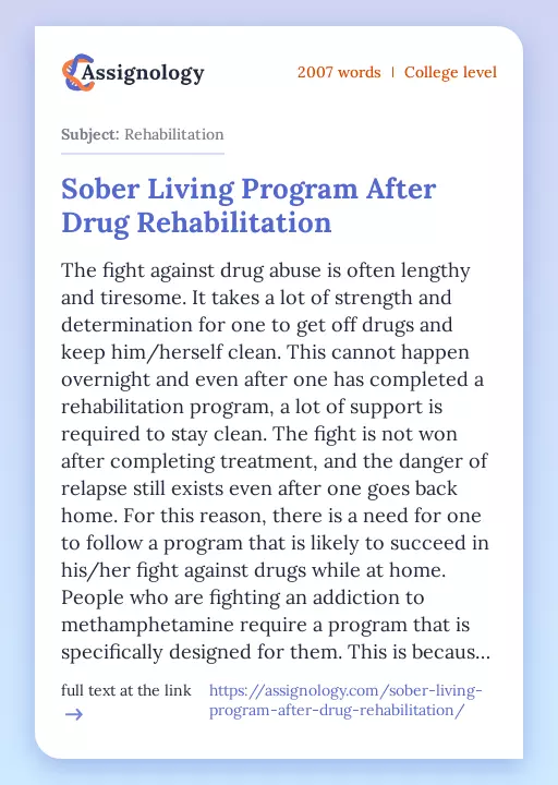 Sober Living Program After Drug Rehabilitation - Essay Preview
