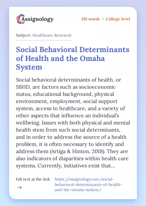 Social Behavioral Determinants of Health and the Omaha System - Essay Preview