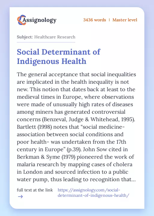 Social Determinant of Indigenous Health - Essay Preview