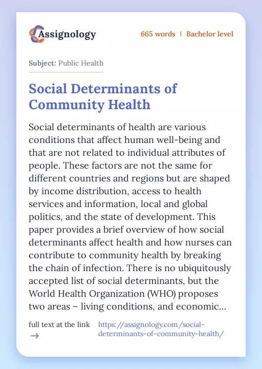 Social Determinants of Community Health - Essay Preview