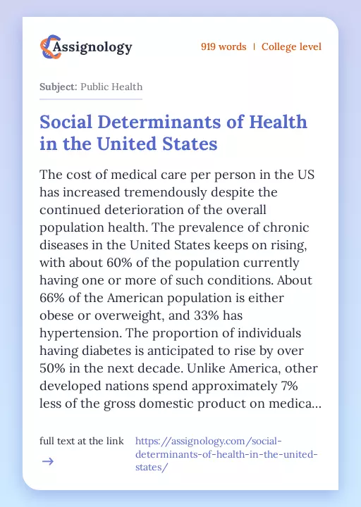 Social Determinants of Health in the United States - Essay Preview