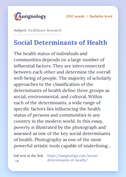 Social Determinants of Health - Essay Preview