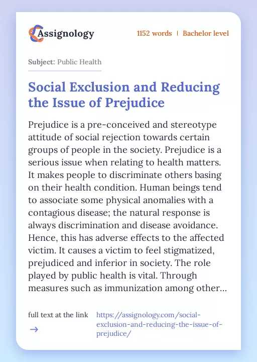 Social Exclusion and Reducing the Issue of Prejudice - Essay Preview