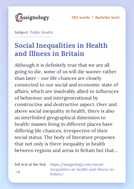 Social Inequalities in Health and Illness in Britain - Essay Preview
