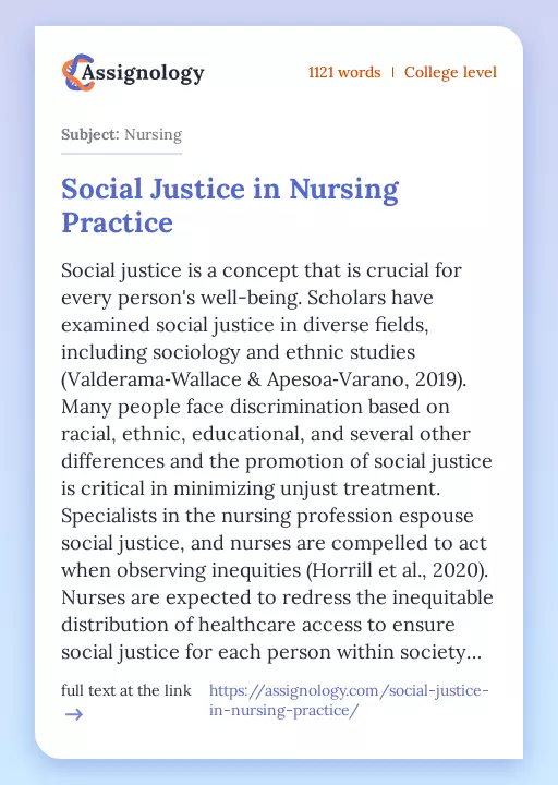 Social Justice in Nursing Practice - Essay Preview