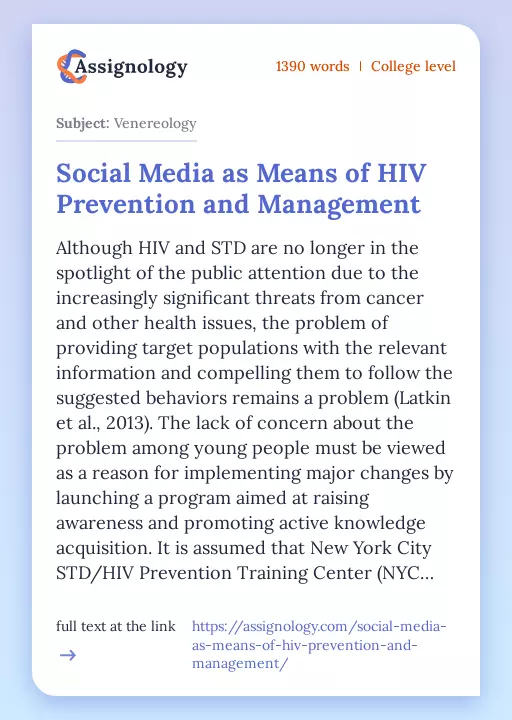 Social Media as Means of HIV Prevention and Management - Essay Preview