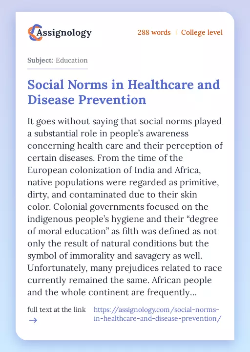Social Norms in Healthcare and Disease Prevention - Essay Preview
