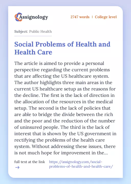 Social Problems of Health and Health Care - Essay Preview