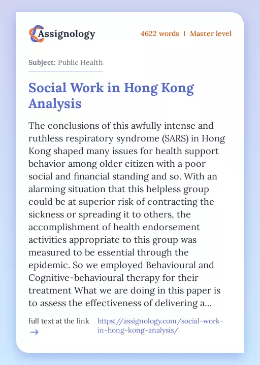 Social Work in Hong Kong Analysis - Essay Preview