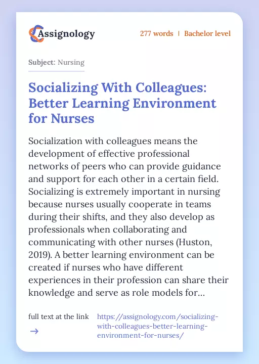 Socializing With Colleagues: Better Learning Environment for Nurses - Essay Preview