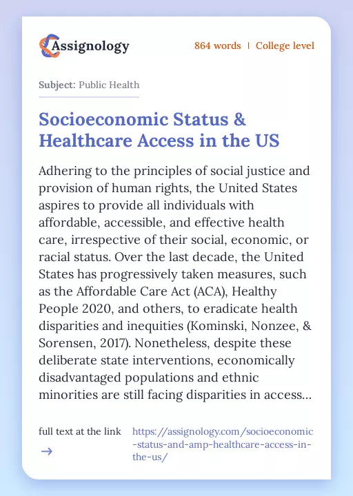 Socioeconomic Status & Healthcare Access in the US - Essay Preview