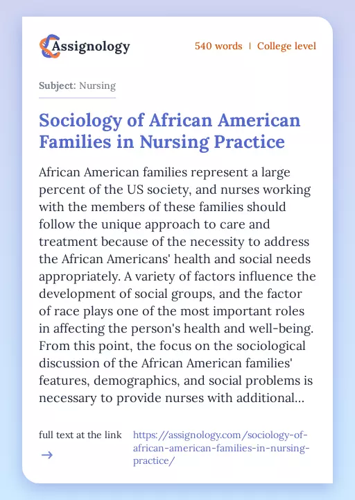 Sociology of African American Families in Nursing Practice - Essay Preview