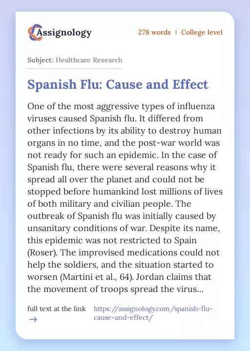 Spanish Flu: Cause and Effect - Essay Preview