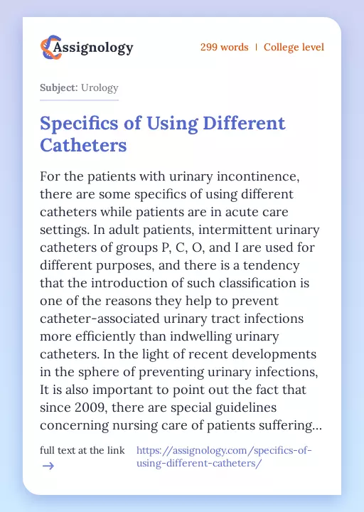 Specifics of Using Different Catheters - Essay Preview