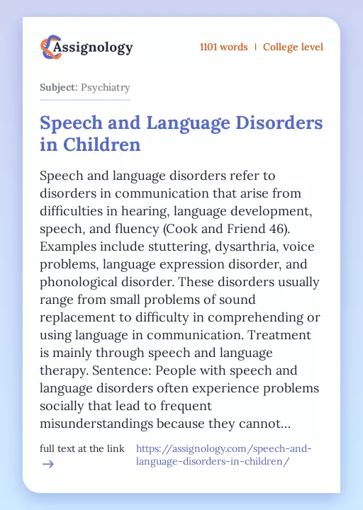 Speech and Language Disorders in Children - Essay Preview