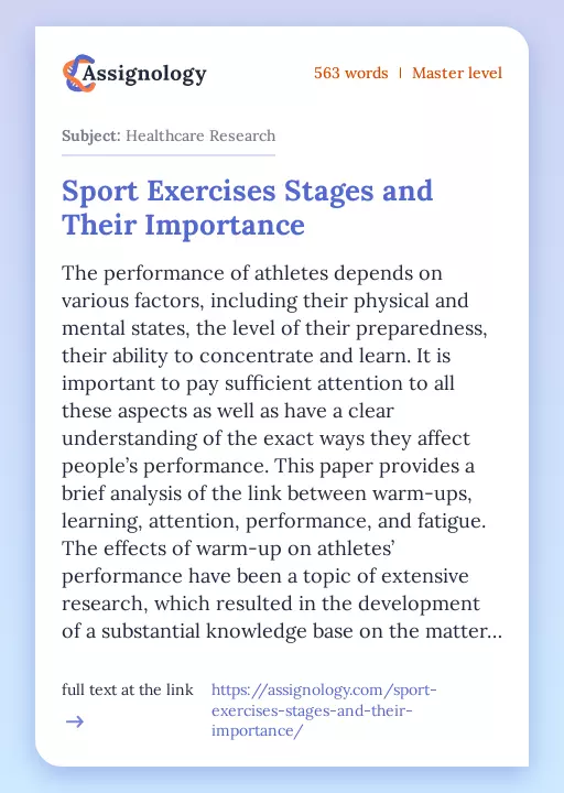 Sport Exercises Stages and Their Importance - Essay Preview