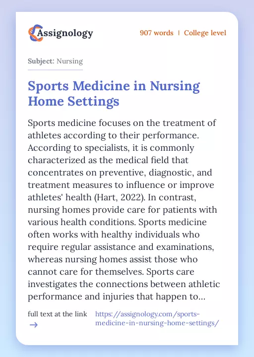 Sports Medicine in Nursing Home Settings - Essay Preview