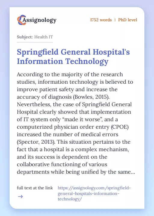 Springfield General Hospital's Information Technology - Essay Preview