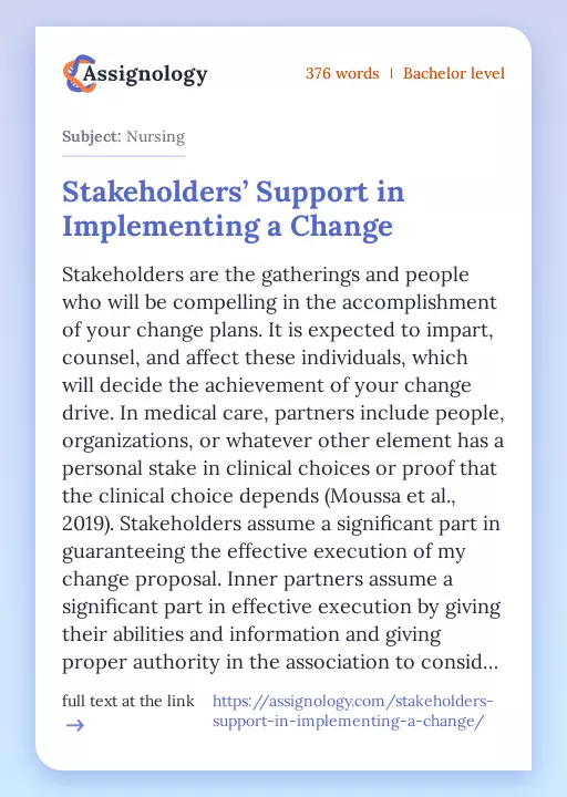 Stakeholders’ Support in Implementing a Change - Essay Preview