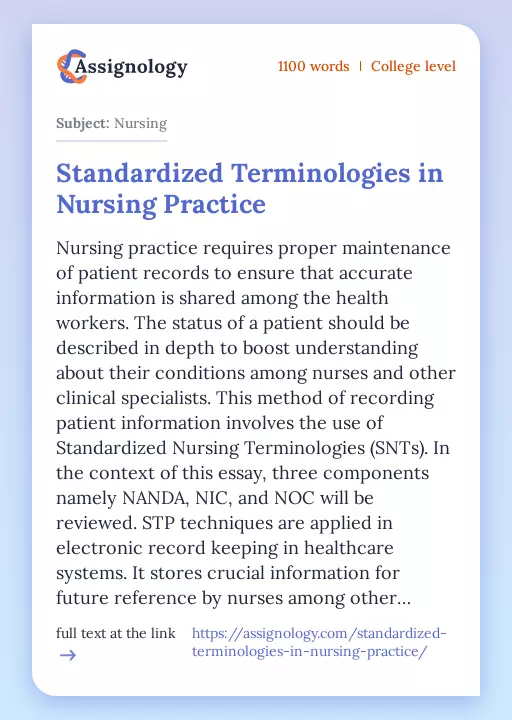 Standardized Terminologies in Nursing Practice - Essay Preview