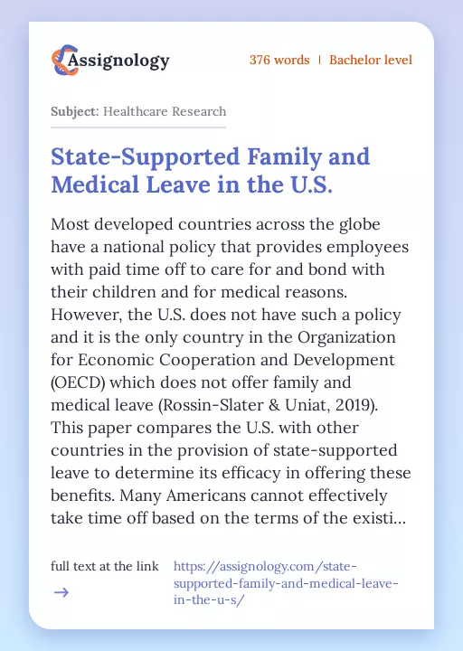 State-Supported Family and Medical Leave in the U.S. - Essay Preview