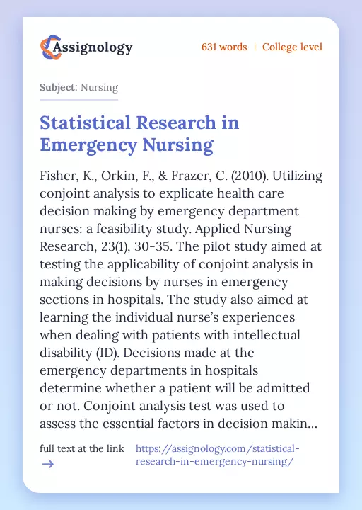 Statistical Research in Emergency Nursing - Essay Preview