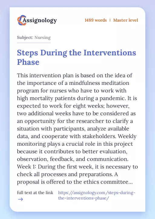 Steps During the Interventions Phase - Essay Preview