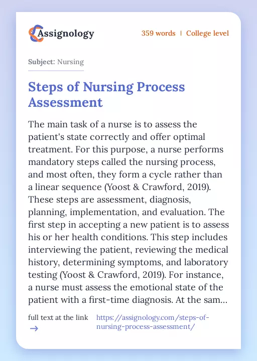 Steps of Nursing Process Assessment - Essay Preview