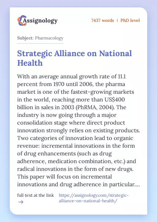 Strategic Alliance on National Health - Essay Preview